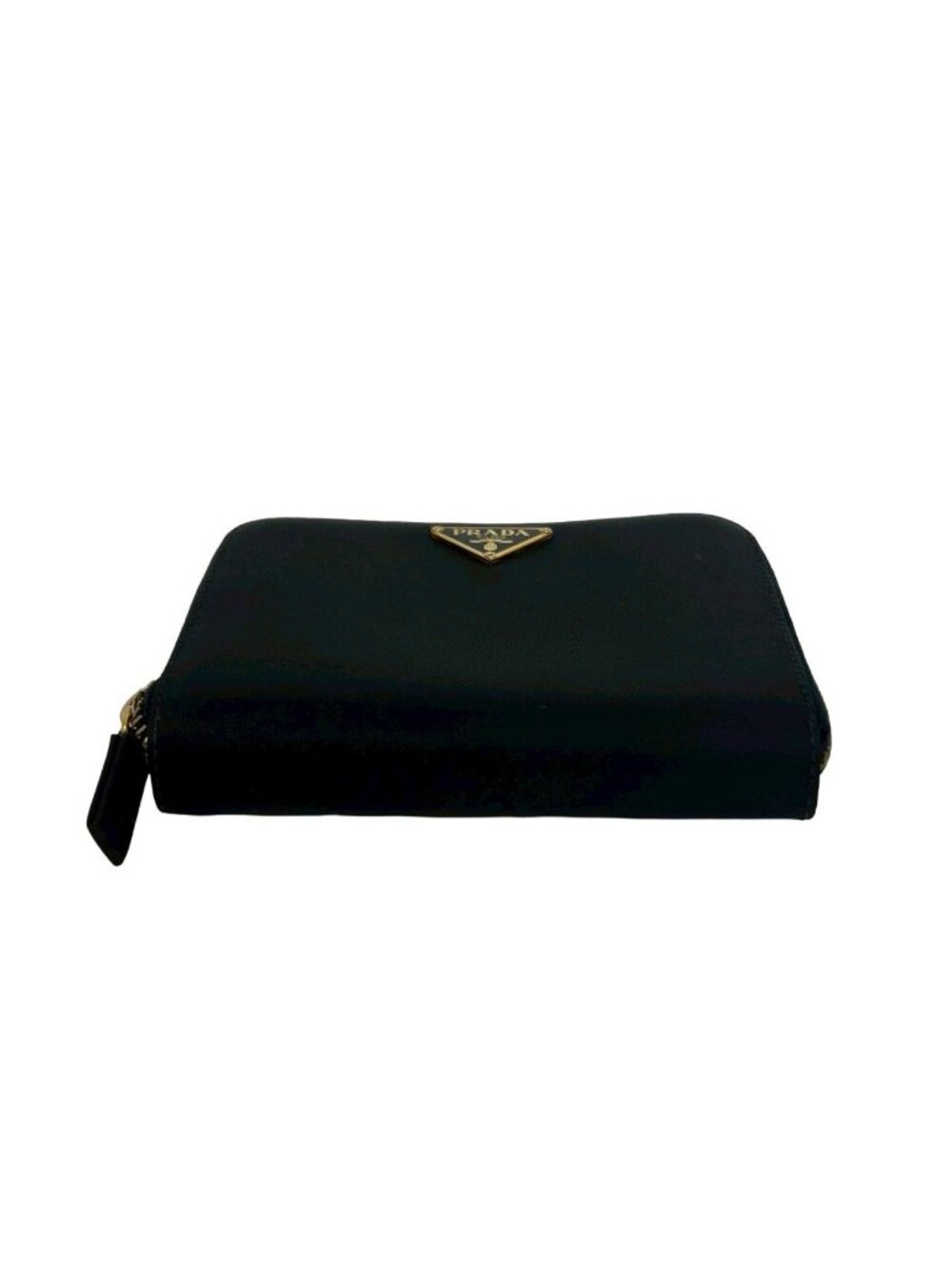Prada Triangle Logo Tessuto Nylon Saffiano Leather Round Zip Bifold Wallet Black - Picture 6 of 10
